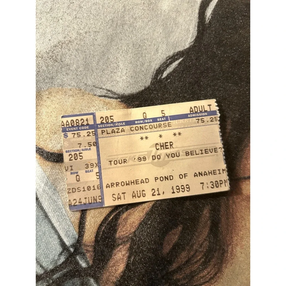 Cher 1999 Concert‎ Shirt with Ticket Stub in Amazing Condition Size XL